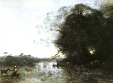  Romanticism Oil Painting - French Le Marais Au Grand Arbre plein air Romanticism Jean Baptiste Camille Corot